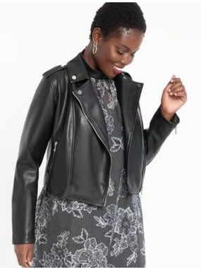Eloquii Black Faux Leather Moto Jacket